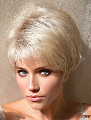 Layered Platinum Blonde Straight 4 inch Short Synthetic Wigs