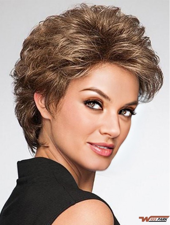 Brown Layered Wavy 4 inch Short Synthetic Wigs For Old Women