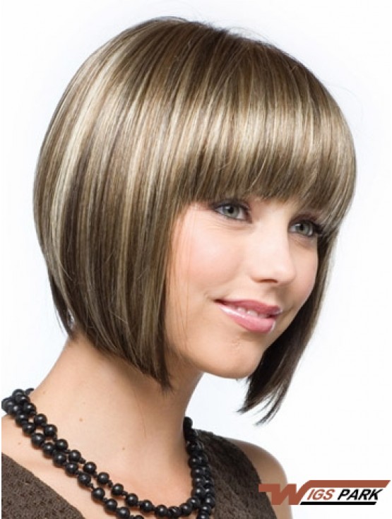 Cheap Synthetic Hair Bobs Cut Straight Style Brown Color Chin Length