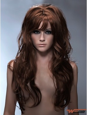 Long Synthetic Hair With Bangs Capless Wavy Style Auburb Color