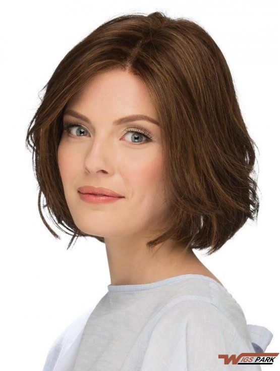 10 inch Chin Length Natural Brown Wavy Bob Wigs