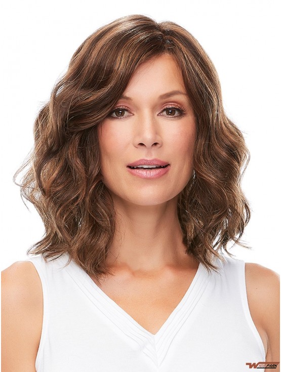 Monofilament Brown 14 inch Shoulder Length Layered Heat Safe Wigs