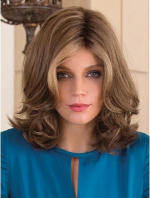 Without Bangs Brown Wavy 13 inch Shoulder Length Synthetic Wigs