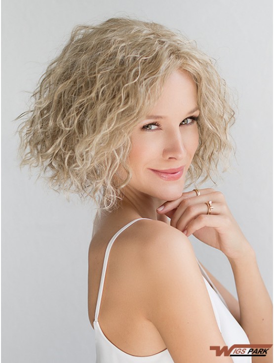 Blonde Chin Length Curly Without Bangs 10 inch Fashionable Medium Wigs