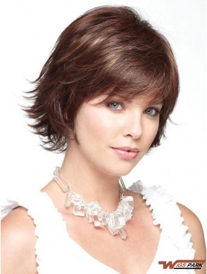 Monofilament Brown 10 inch Short With Bangs Heat Friendly Wigs