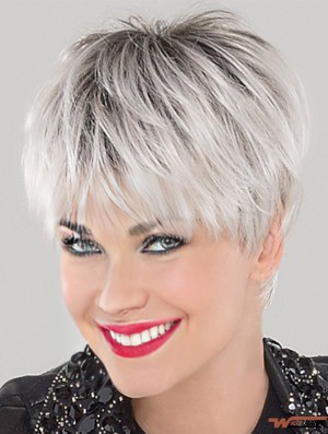 Cropped Straight White 4 inch Lace Cap Wigs