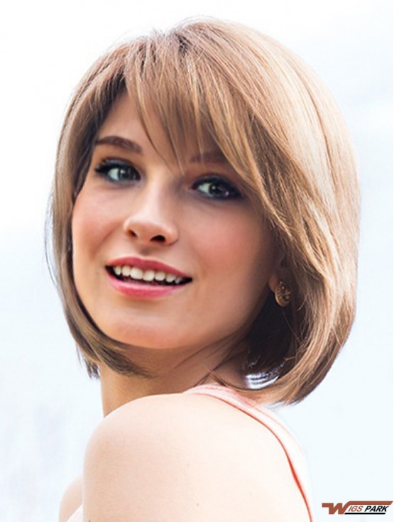 Monofilament Straight Bobs Chin Length Synthetic Custom Fit Wig Maker