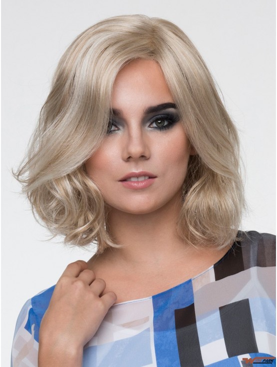 Monofilament 12 inch Wavy Platinum Blonde Without Bangs Synthetic Hair