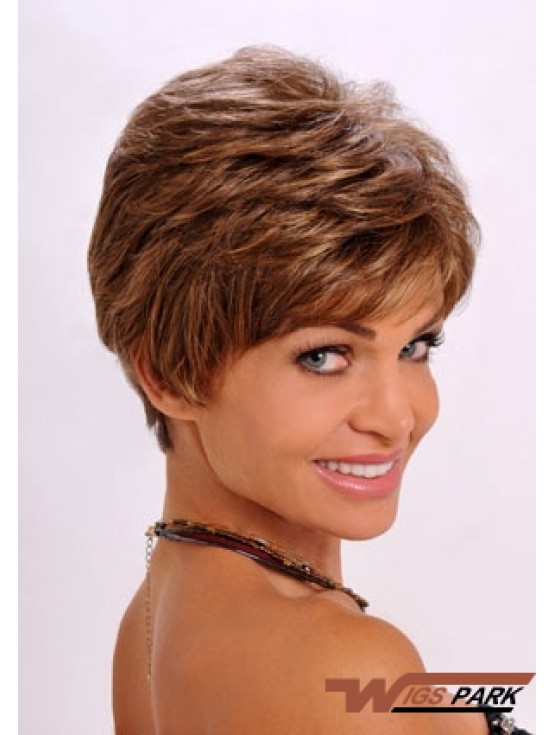 Synthetic Hair Wavy Style Auburn Color Cropped Length