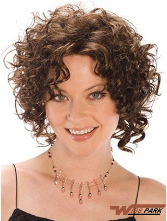 Heat Resistant Synthetic Wigs Curly Style Brown Color Classic Cut