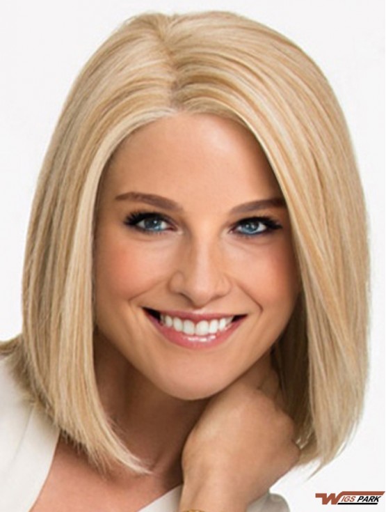 Blonde Synthetic Wig Lace Front Shoulder Length Blonde Color Straight Style