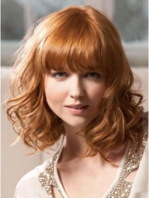 Shoulder Length With Bangs Wavy Blonde Sleek Synthetic Wigs