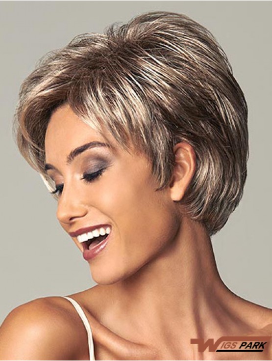 Best 7 inch Straight Brown Layered Short Wigs