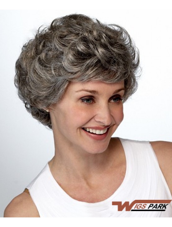 Synthetic Short Curly Lace Front Elderly Lady Wigs