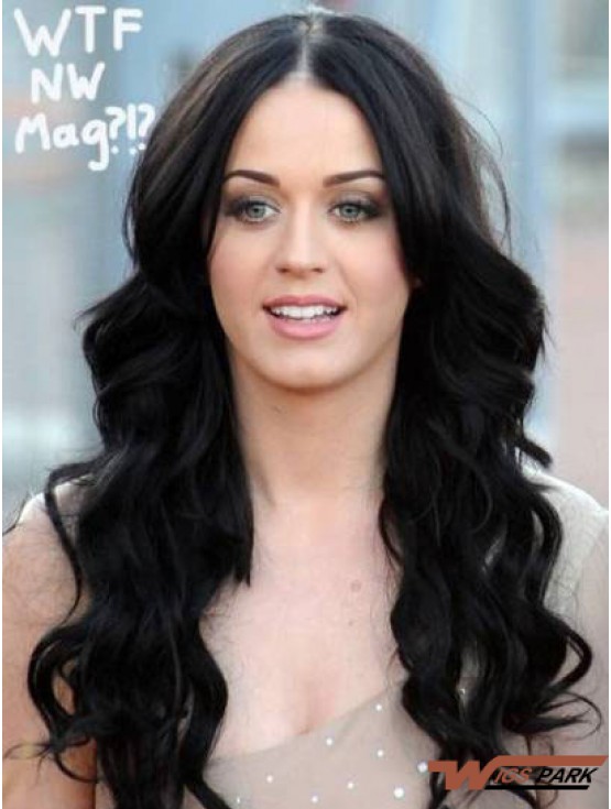 Long Wavy Without Bangs Black Good 100% Hand-tied Wigs