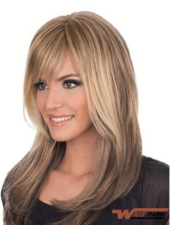 Long Brown With Bangs Straight Comfortable Full Lace Wigs