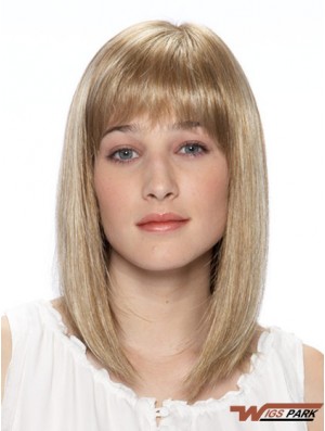 14 inch Blonde Straight Bobs Shoulder Synthetic Lace Front Wig