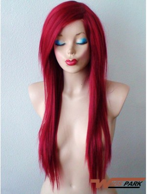 Red Synthetic Lace Wigs UK Red Color Straight Style With Bangs