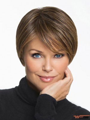 Exquisite 6 inch Straight Brown Boycuts Short Wigs