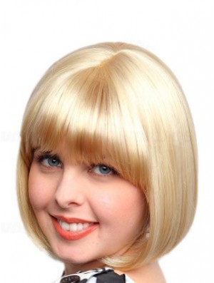 Chin Length Bobs Straight Blonde Affordable Synthetic Wigs