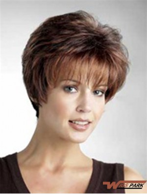 Good 8 inch Straight Auburn Layered Short Wigs