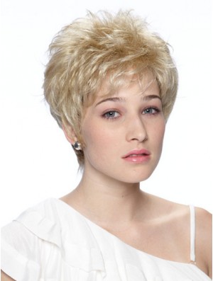 Cropped Boycuts Wavy Blonde Fashionable Synthetic Wigs