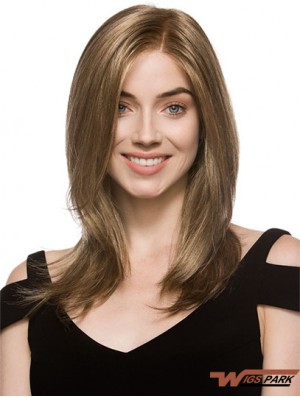 High Quality Brown Shoulder Length Layered Straight Glueless Lace Front Wigs