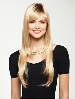 Long With Bangs Straight Blonde Affordable Synthetic Wigs