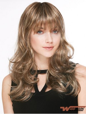 Trendy Blonde Wavy With Bangs Long Wigs