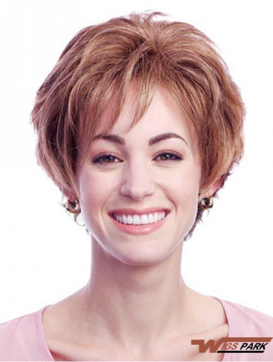 Stylish Auburn Short Layered Wavy Glueless Lace Front Wigs