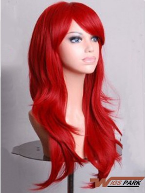 Wavy With Bangs Lace Front Convenient 22 inch Red Long Wigs