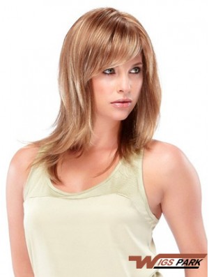 Blonde Shoulder Length Straight With Bangs Trendy Medium Wigs