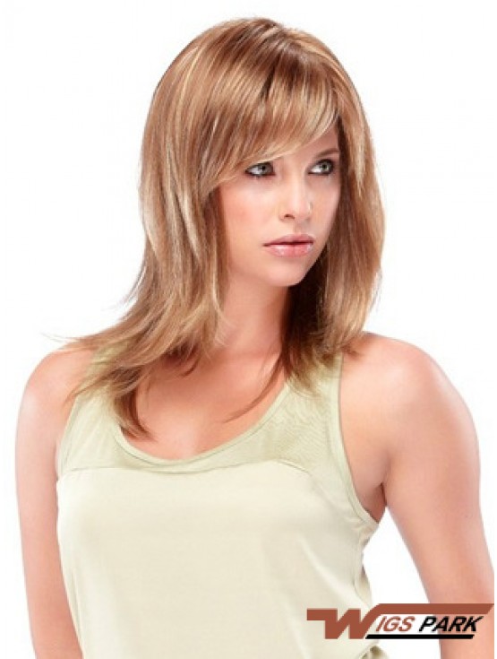 Blonde Shoulder Length Straight With Bangs Trendy Medium Wigs