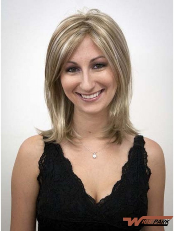 Shoulder Length Without Bangs Straight Blonde Cheapest Synthetic Wigs