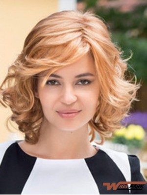 High Quality Blonde Chin Length Layered Wavy Glueless Lace Front Wigs