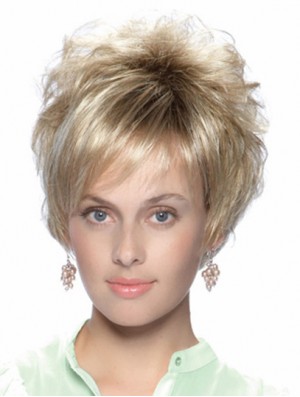 No-Fuss 8 inch Straight Blonde With Bangs Short Wigs