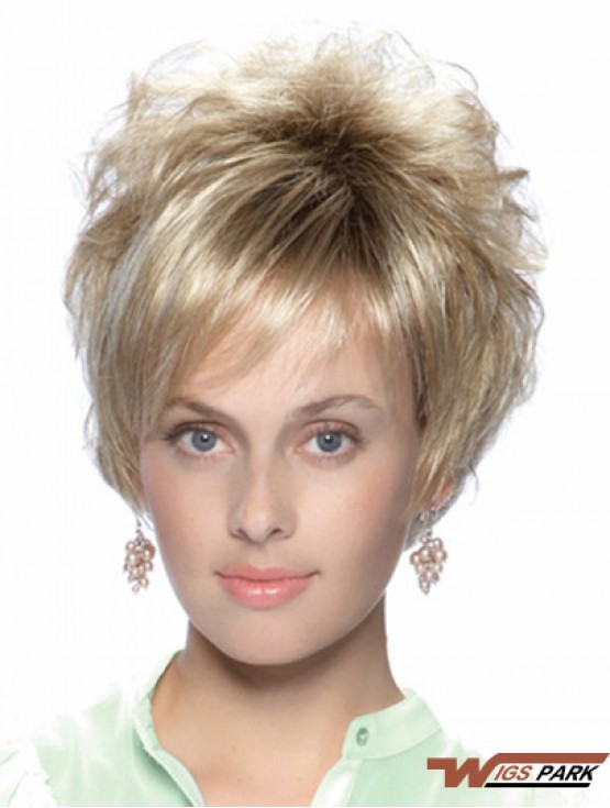 No-Fuss 8 inch Straight Blonde With Bangs Short Wigs