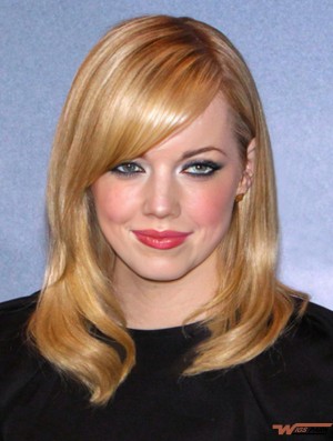 Cheapest Blonde Shoulder Length Straight 16 inch With Bangs  Lace Wigs