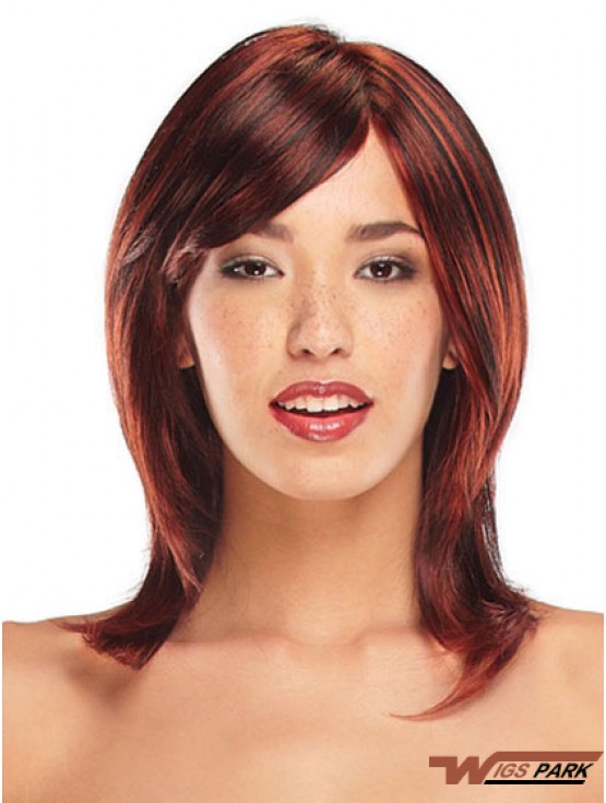 Straight Layered Shoulder Length Red Ideal Lace Front Wigs