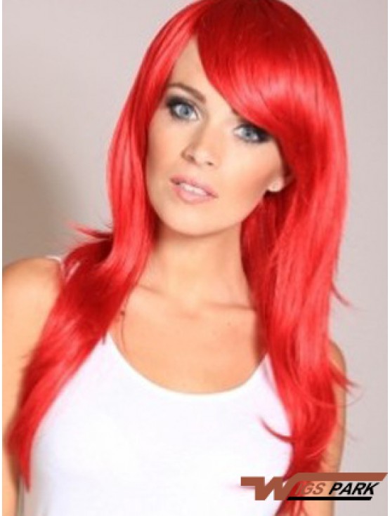 Straight With Bangs Lace Front Cheapest 20 inch Red Long Wigs