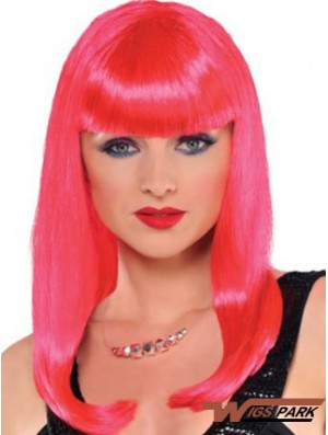 Popular Straight With Bangs Long Red Incredible Lace Front Wigs