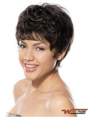 Discount Black Short Boycuts Wavy Glueless Lace Front Wigs