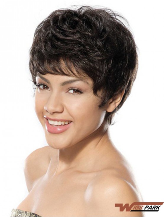 Discount Black Short Boycuts Wavy Glueless Lace Front Wigs