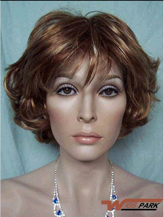 Best Brown Short Wavy With Bangs Lace Front Wigs