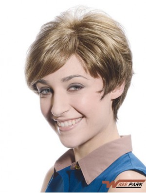 Soft Brown Short Boycuts Straight Glueless Lace Front Wigs