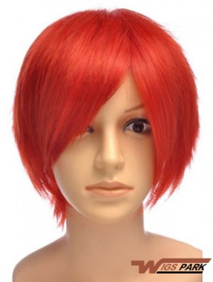 Sleek Red Short Straight With Bangs Lace Front Wigs