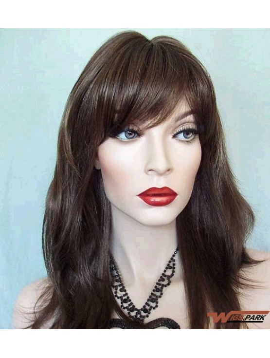 Straight With Bangs Long Brown Trendy Lace Front Wigs