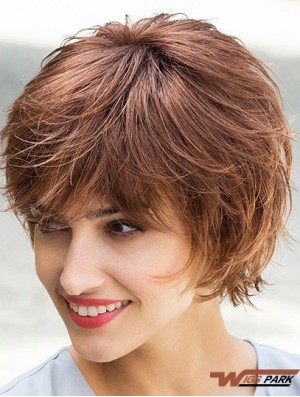 Flexibility Brown Chin Length Layered Straight Glueless Lace Front Mono Synthetic Wigs