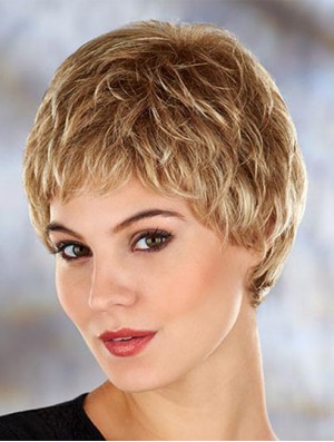 Cheap 4 inch Wavy Blonde Boycuts Short Wigs