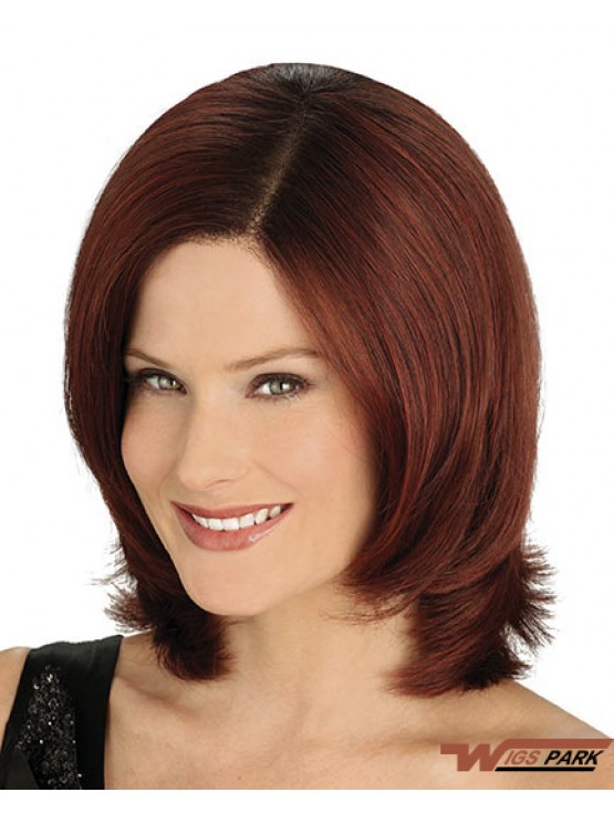 Convenient Auburn Chin Length Straight Without Bangs Lace Front Wigs